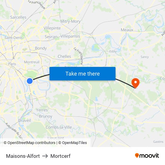 Maisons-Alfort to Mortcerf map