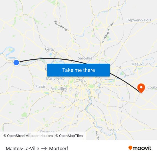 Mantes-La-Ville to Mortcerf map