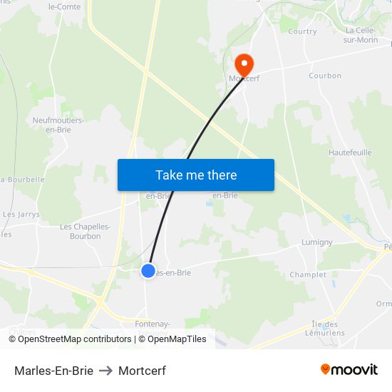 Marles-En-Brie to Mortcerf map