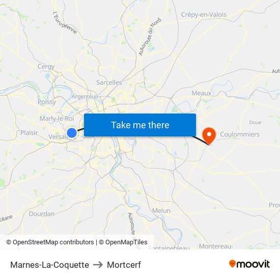 Marnes-La-Coquette to Mortcerf map