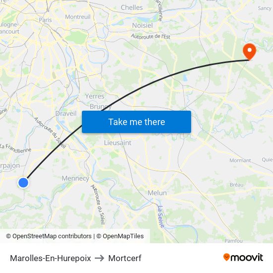 Marolles-En-Hurepoix to Mortcerf map