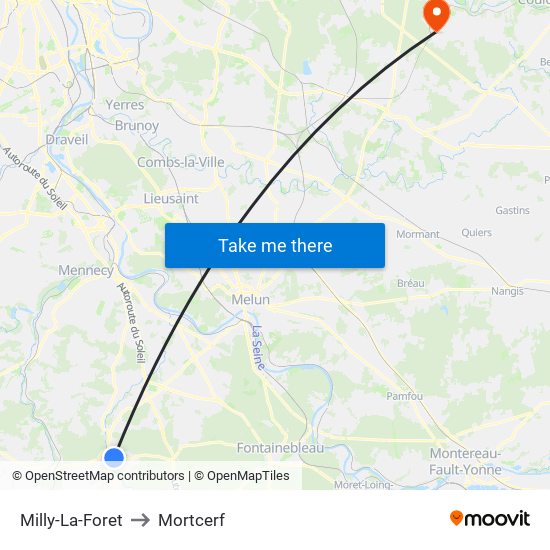 Milly-La-Foret to Mortcerf map