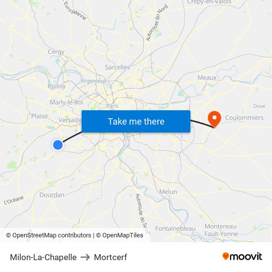 Milon-La-Chapelle to Mortcerf map