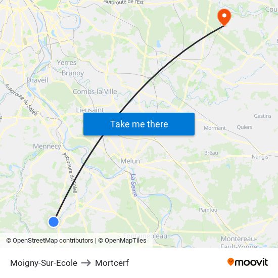 Moigny-Sur-Ecole to Mortcerf map