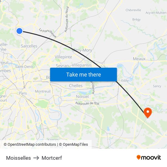 Moisselles to Mortcerf map