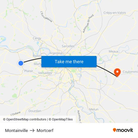 Montainville to Mortcerf map