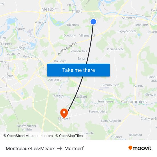 Montceaux-Les-Meaux to Mortcerf map