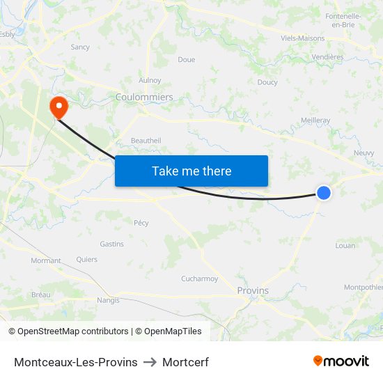 Montceaux-Les-Provins to Mortcerf map