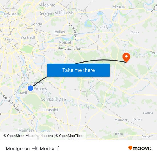 Montgeron to Mortcerf map