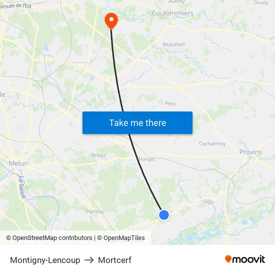 Montigny-Lencoup to Mortcerf map