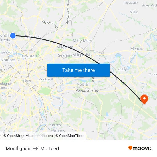 Montlignon to Mortcerf map