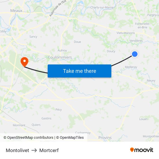 Montolivet to Mortcerf map