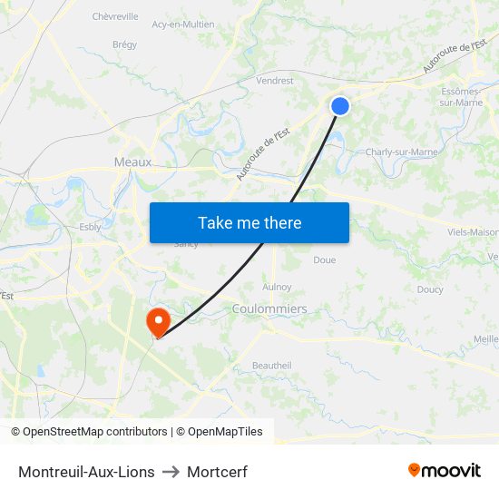 Montreuil-Aux-Lions to Mortcerf map