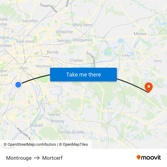 Montrouge to Mortcerf map