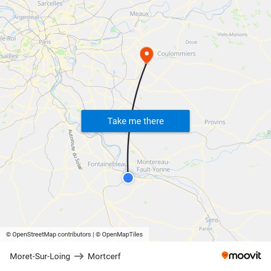 Moret-Sur-Loing to Mortcerf map