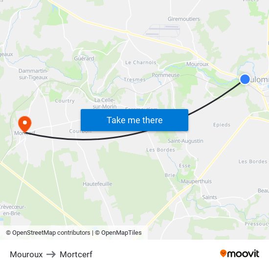 Mouroux to Mortcerf map