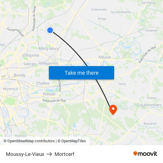 Moussy-Le-Vieux to Mortcerf map