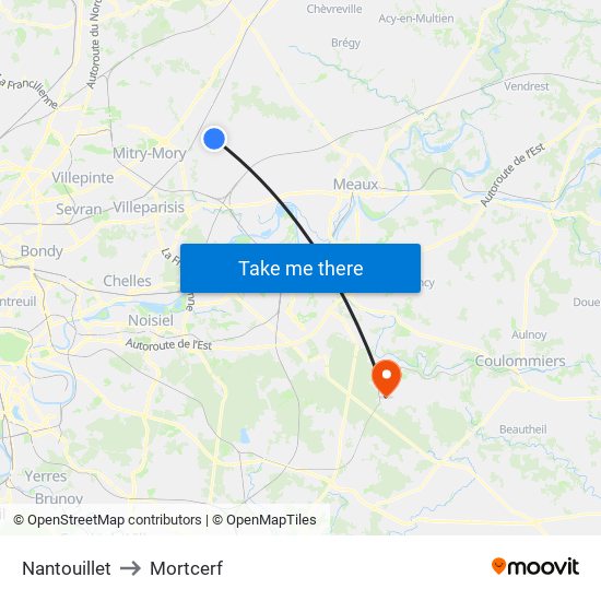 Nantouillet to Mortcerf map