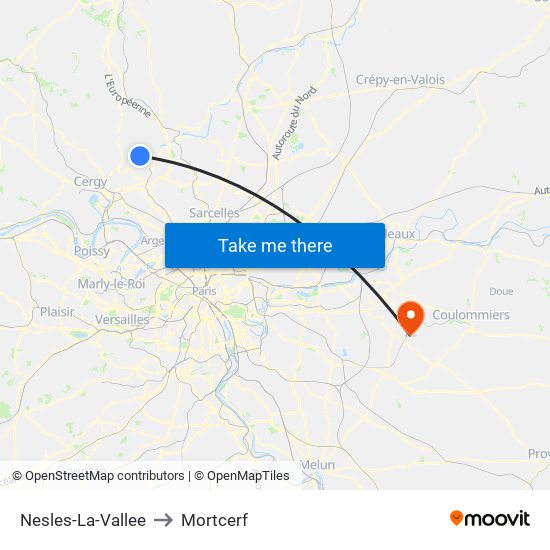 Nesles-La-Vallee to Mortcerf map