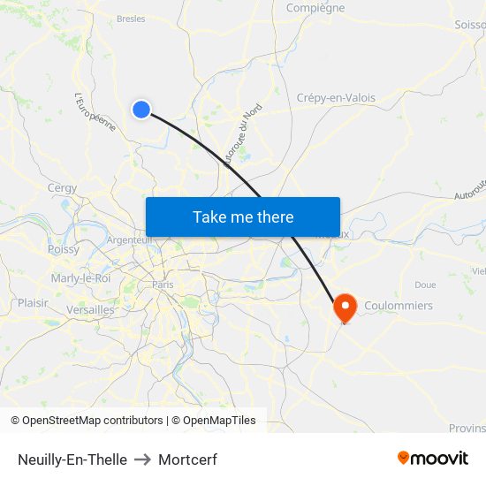 Neuilly-En-Thelle to Mortcerf map