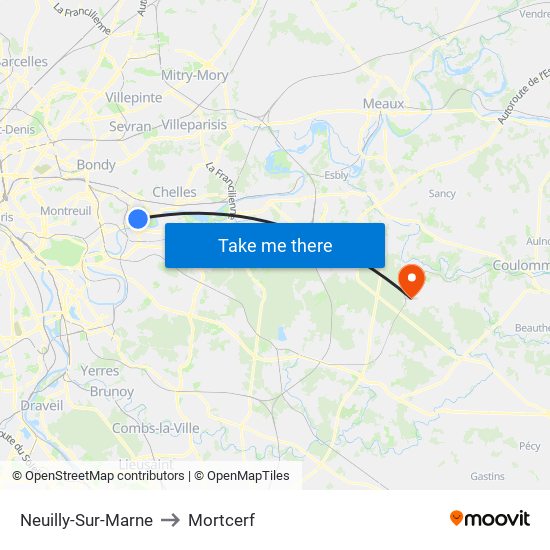 Neuilly-Sur-Marne to Mortcerf map