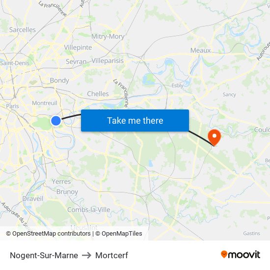Nogent-Sur-Marne to Mortcerf map