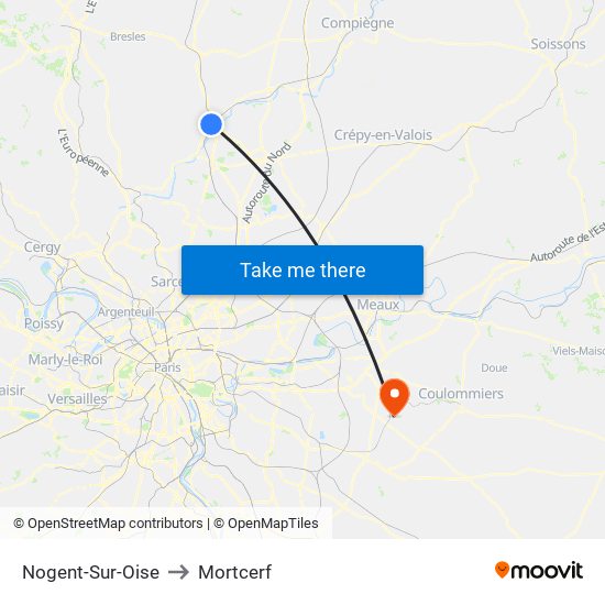Nogent-Sur-Oise to Mortcerf map