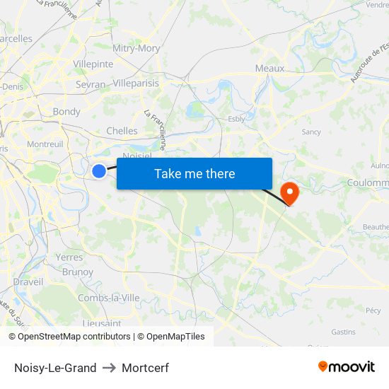 Noisy-Le-Grand to Mortcerf map