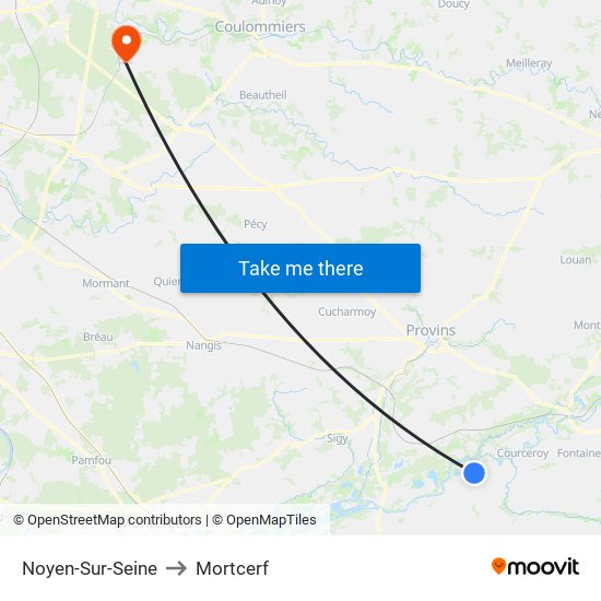 Noyen-Sur-Seine to Mortcerf map
