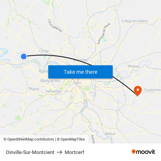 Oinville-Sur-Montcient to Mortcerf map
