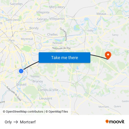 Orly to Mortcerf map