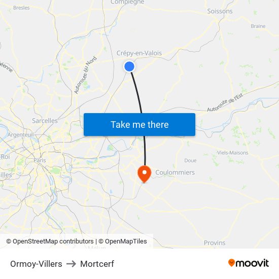 Ormoy-Villers to Mortcerf map