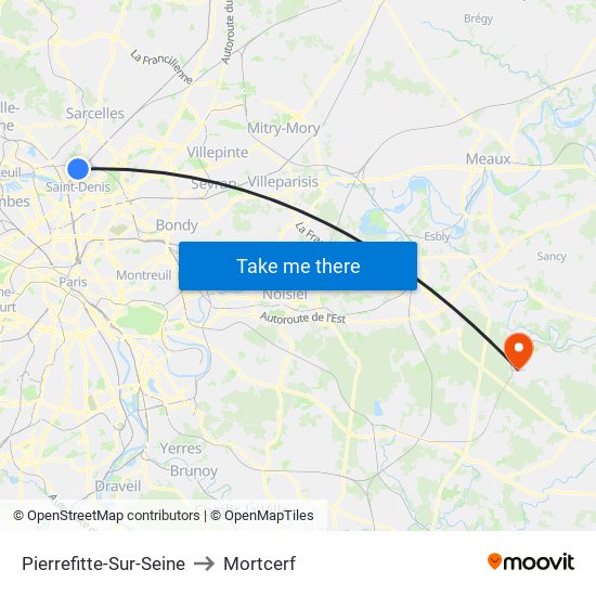 Pierrefitte-Sur-Seine to Mortcerf map