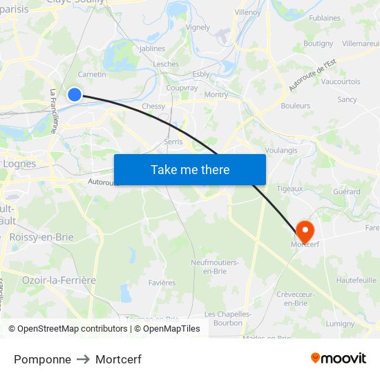 Pomponne to Mortcerf map