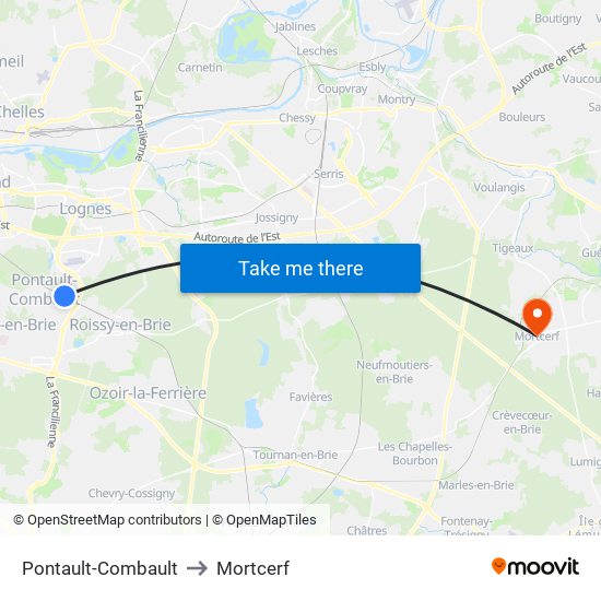 Pontault-Combault to Mortcerf map