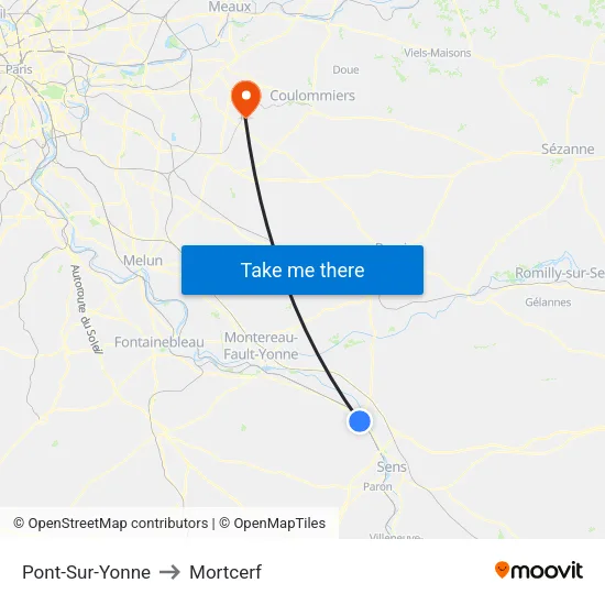 Pont-Sur-Yonne to Mortcerf map