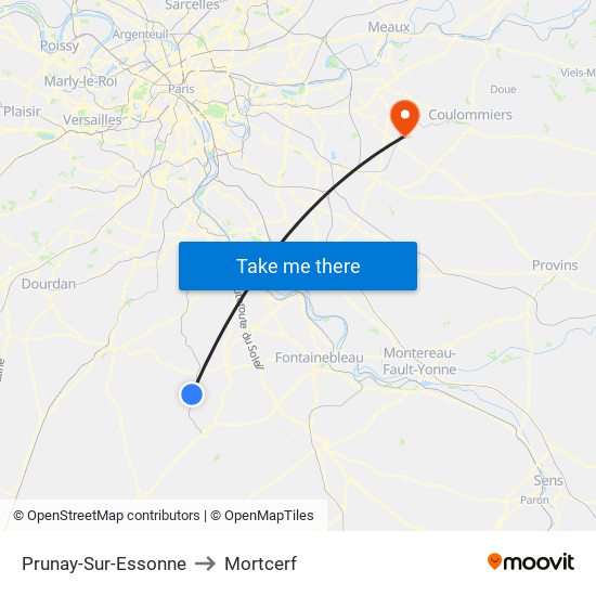 Prunay-Sur-Essonne to Mortcerf map