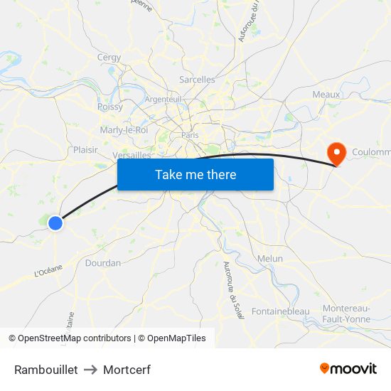 Rambouillet to Mortcerf map