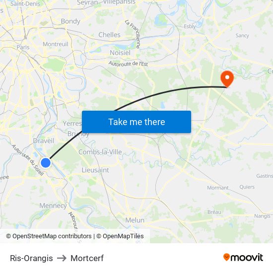 Ris-Orangis to Mortcerf map