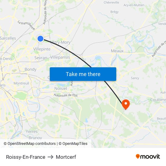 Roissy-En-France to Mortcerf map