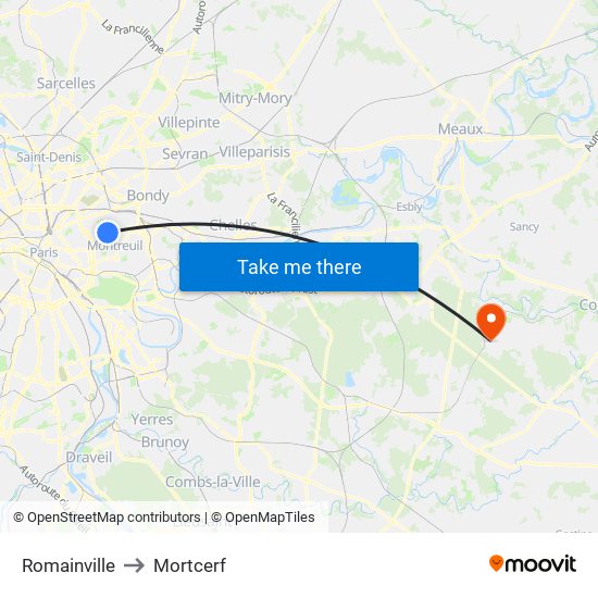 Romainville to Mortcerf map