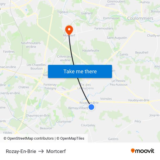 Rozay-En-Brie to Mortcerf map
