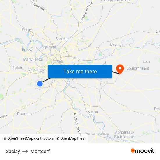 Saclay to Mortcerf map