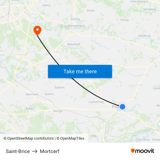 Saint-Brice to Mortcerf map