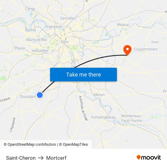Saint-Cheron to Mortcerf map