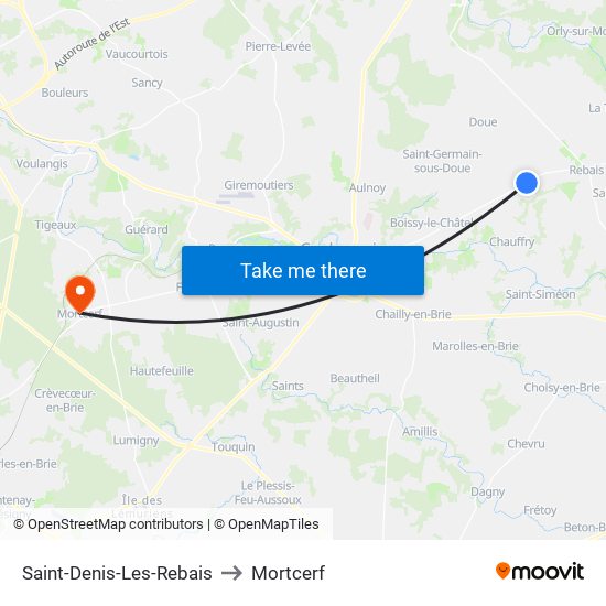 Saint-Denis-Les-Rebais to Mortcerf map