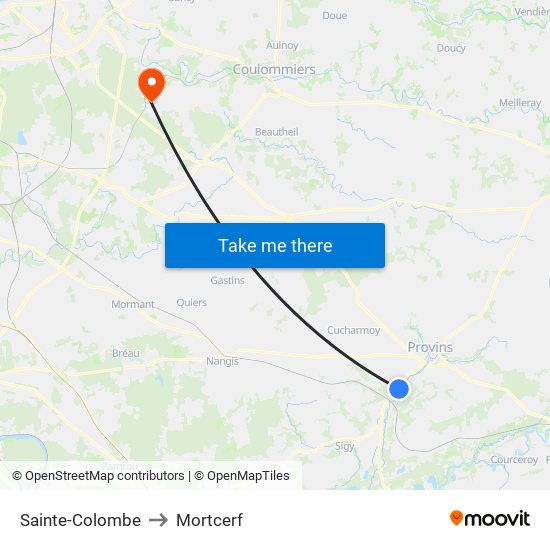 Sainte-Colombe to Mortcerf map