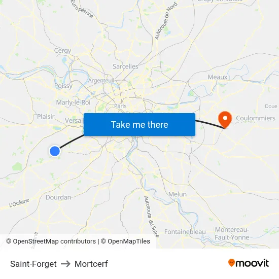 Saint-Forget to Mortcerf map