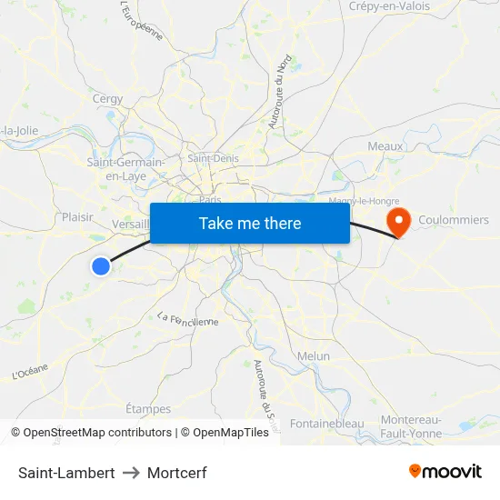 Saint-Lambert to Mortcerf map