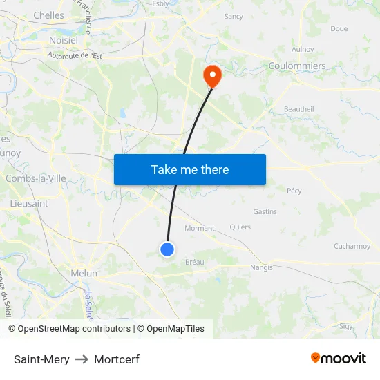 Saint-Mery to Mortcerf map